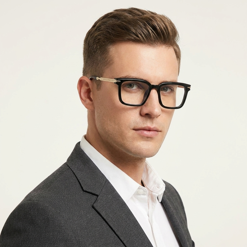 OG Noir Monarch | Luxury Black Crystal Optical Frame with Royal Gold Heritage Temples