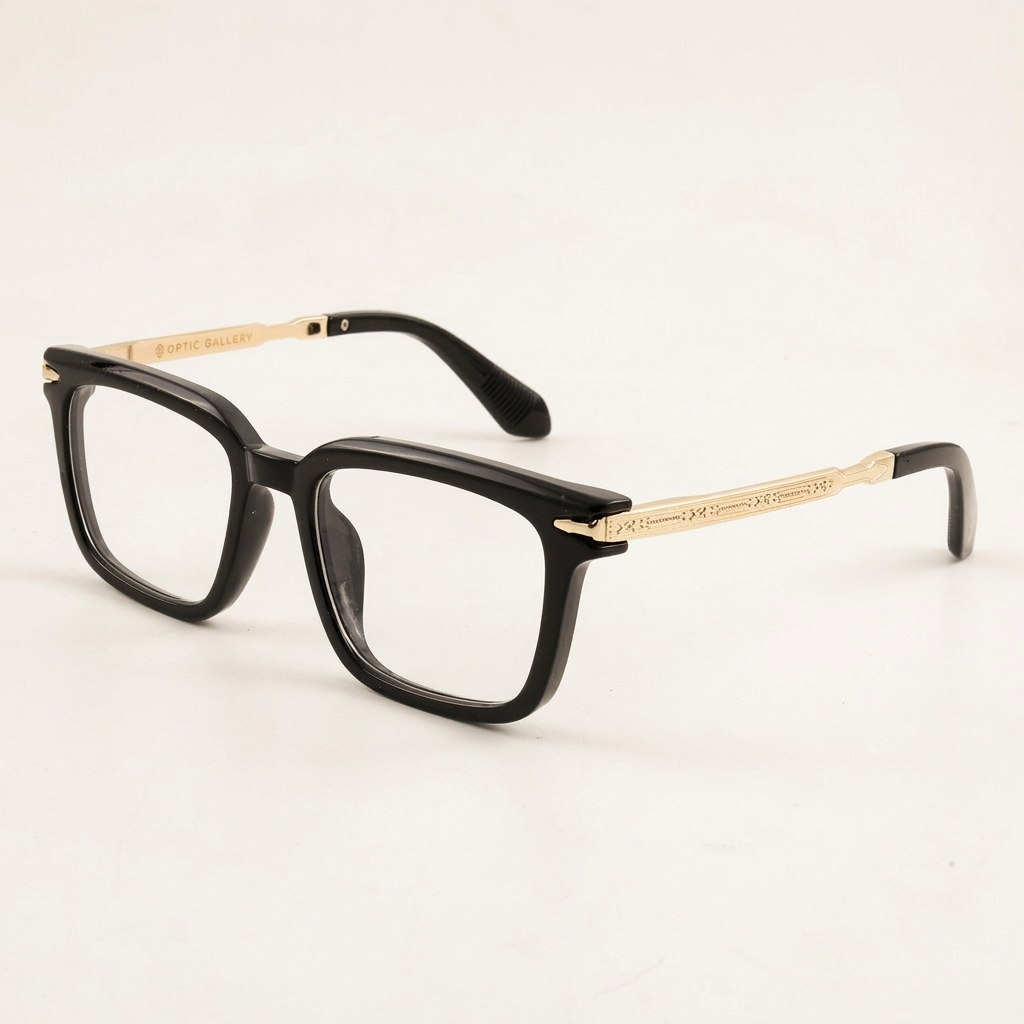 OG Noir Monarch | Luxury Black Crystal Optical Frame with Royal Gold Heritage Temples