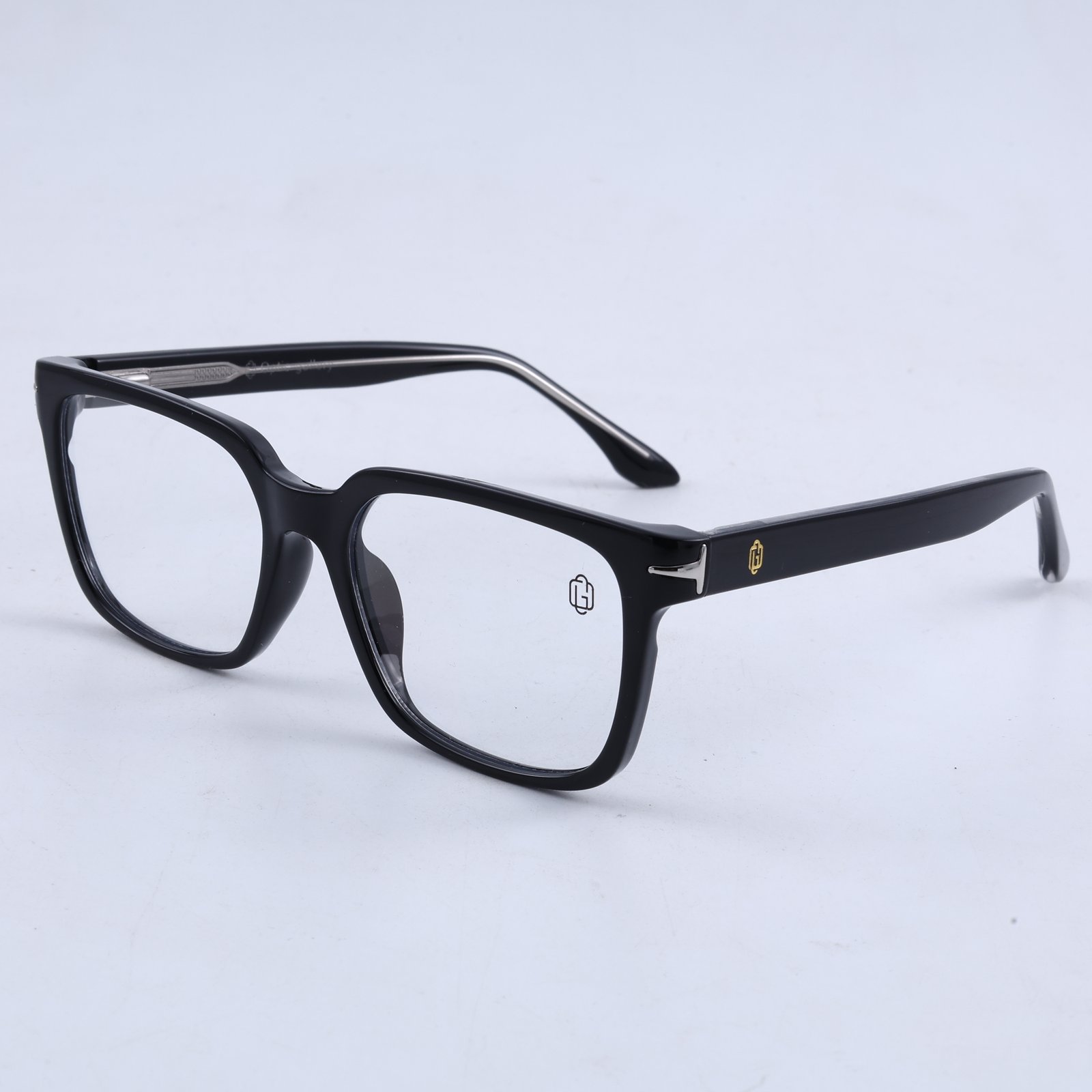 OG Noir Prestige | Luxury Black Crystal Optical Frame with Signature Silver Bridge Temples