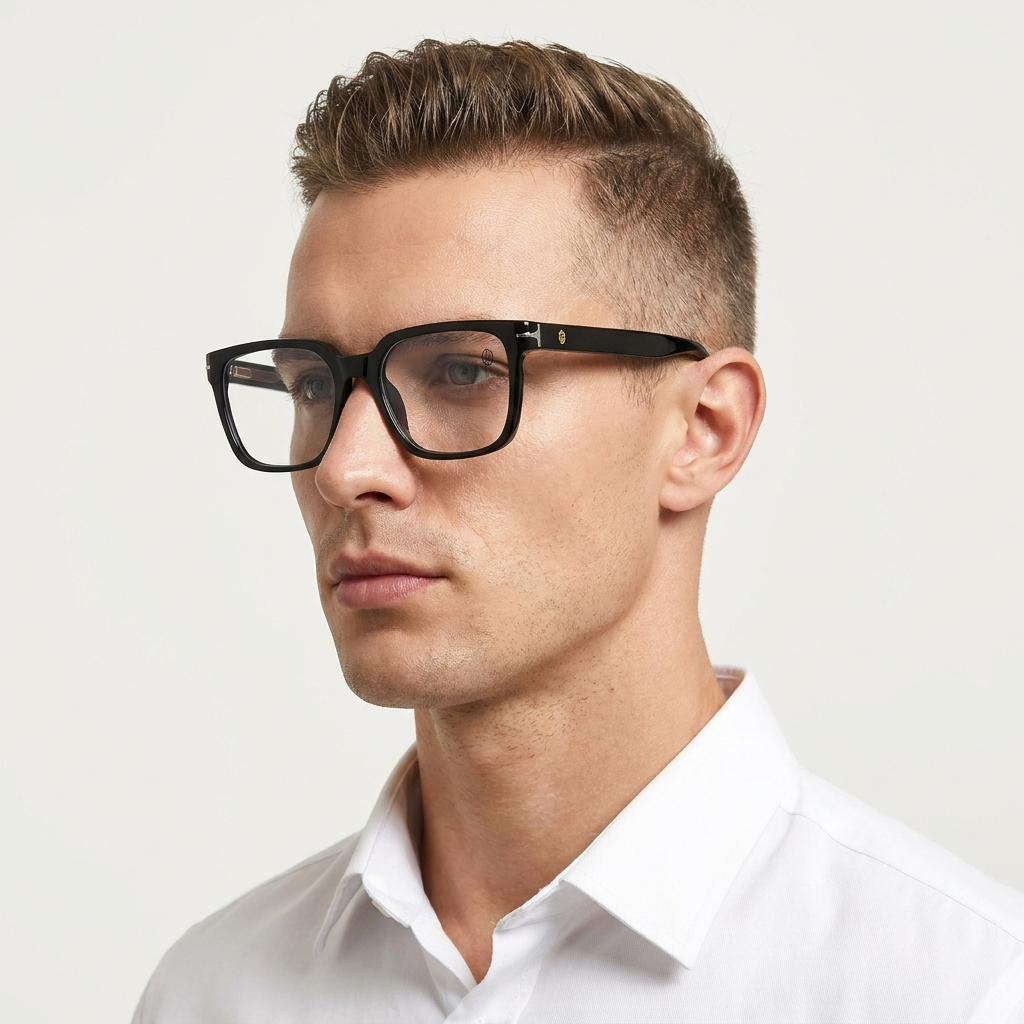 OG Noir Prestige | Luxury Black Crystal Optical Frame with Signature Silver Bridge Temples