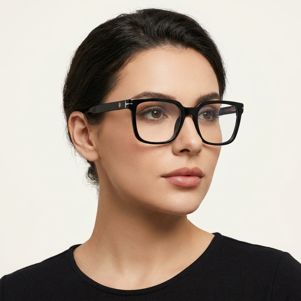 OG Noir Prestige | Luxury Black Crystal Optical Frame with Signature Silver Bridge Temples