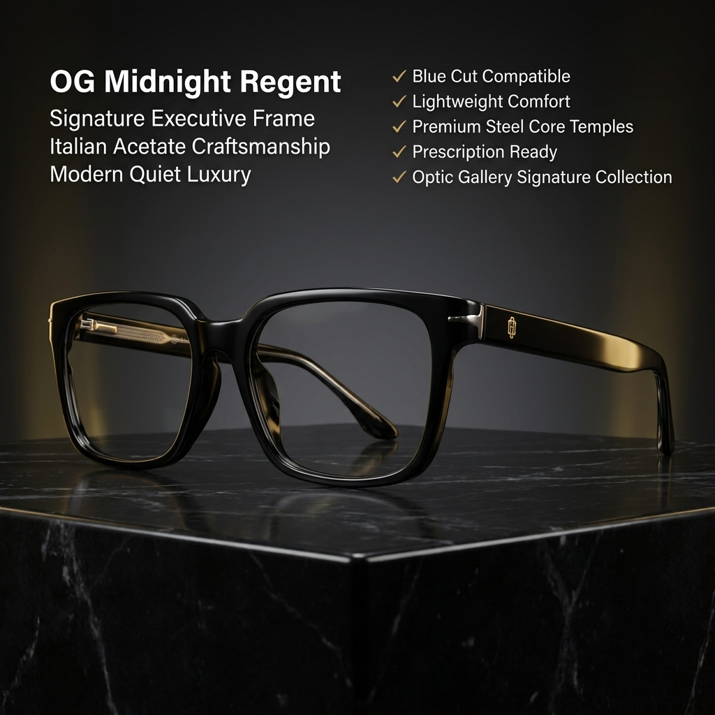 OG Noir Prestige | Luxury Black Crystal Optical Frame with Signature Silver Bridge Temples