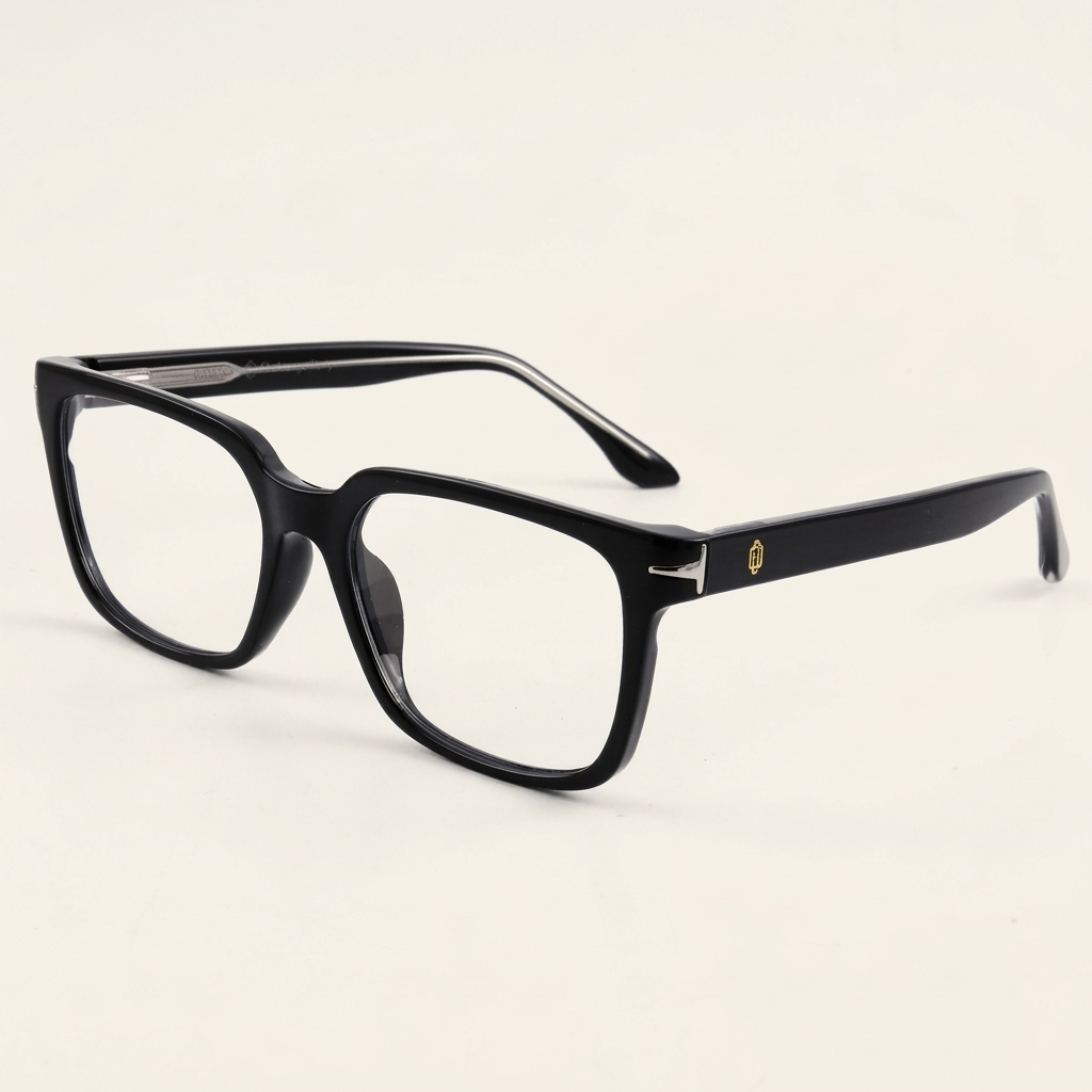 OG Noir Prestige | Luxury Black Crystal Optical Frame with Signature Silver Bridge Temples