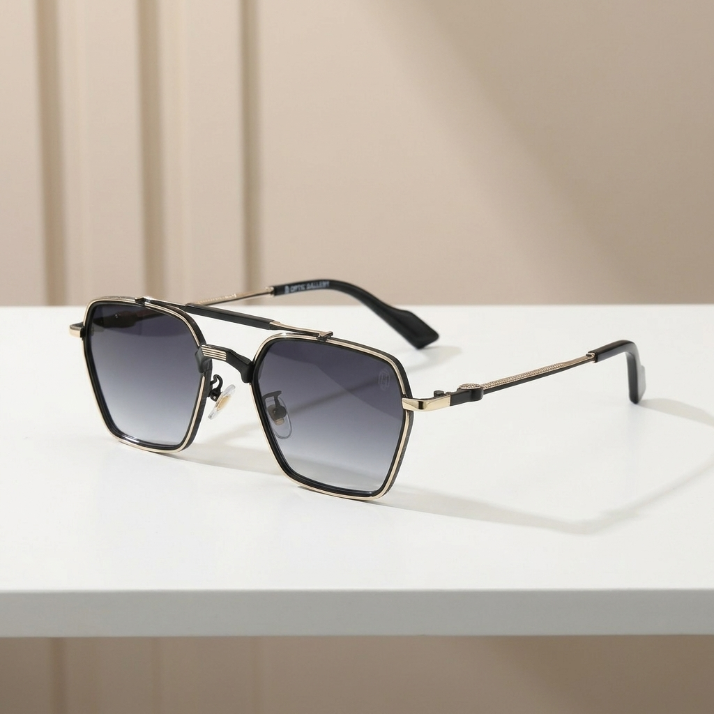 OG Noir Royale | Black & Gold Double Bridge Sunglasses with Smoke Gradient Lenses