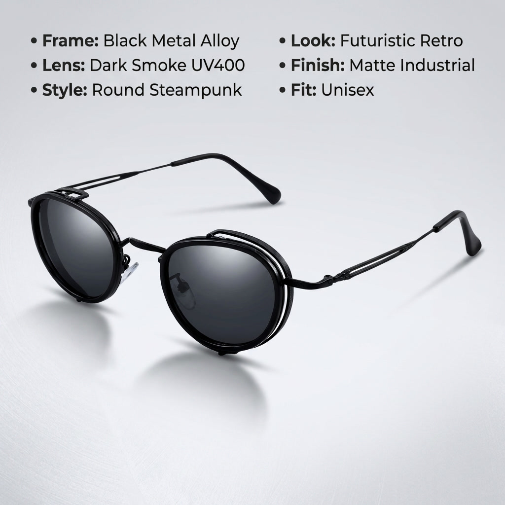OG Noir Steampunk Clip-On | Round Double-Ring Magnetic Sunglasses