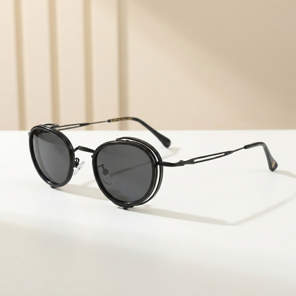 OG Noir Steampunk Clip-On | Round Double-Ring Magnetic Sunglasses