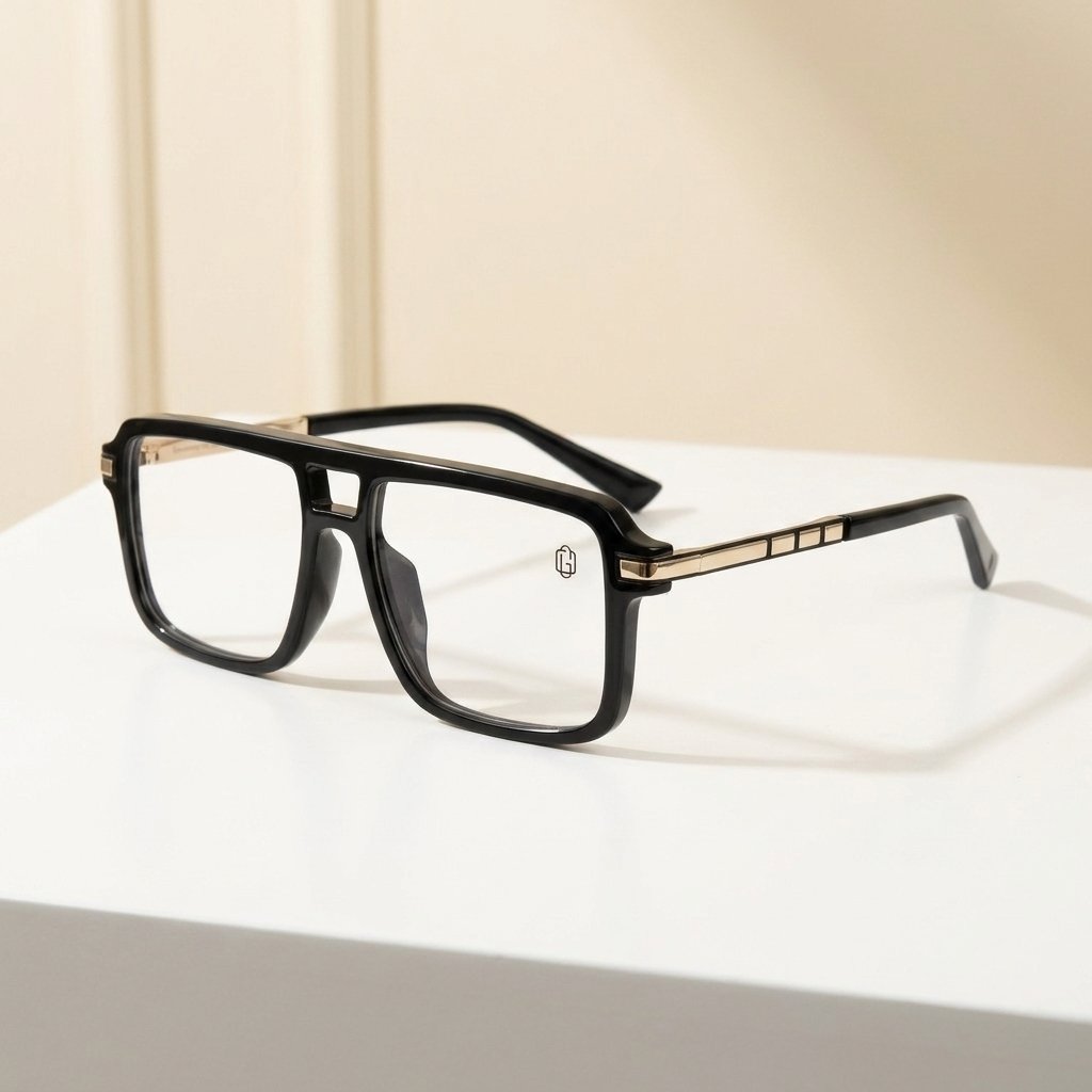 OG Obsidian Edge | Crystal Black Navigator Eyeglasses with Gold Precision Temples