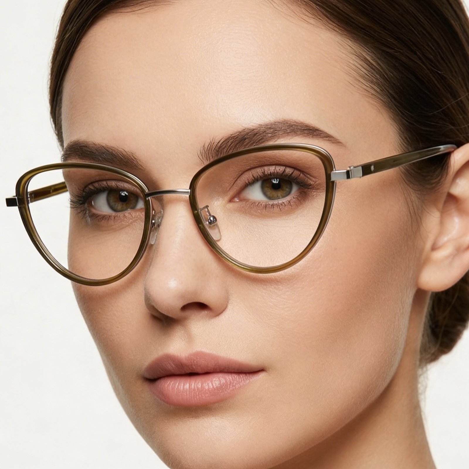 OG Olive Aura Full Rim Round Eyeglasses | Slim Transparent Green Metal-Temple Optical Frame for Women