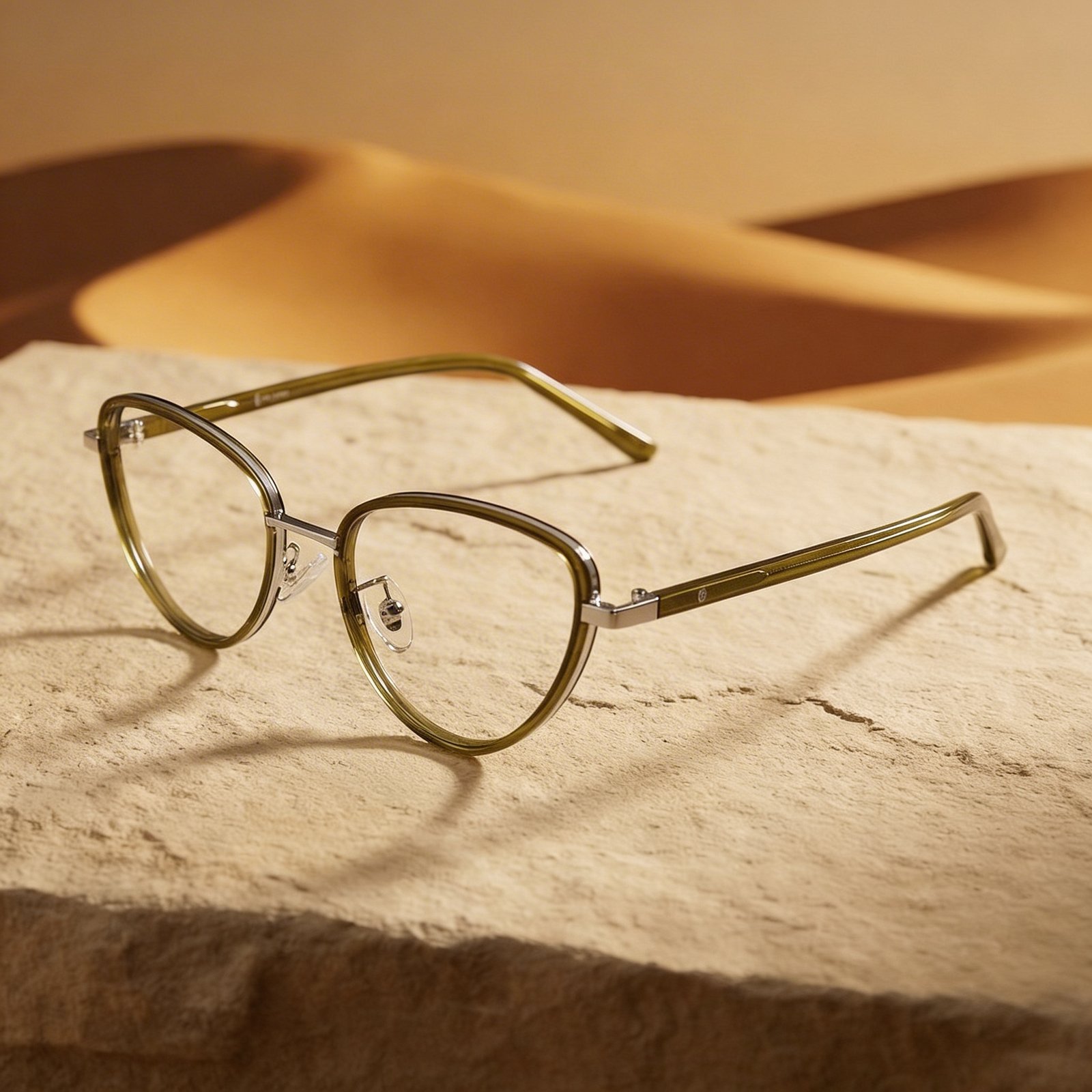 OG Olive Aura Full Rim Round Eyeglasses | Slim Transparent Green Metal-Temple Optical Frame for Women