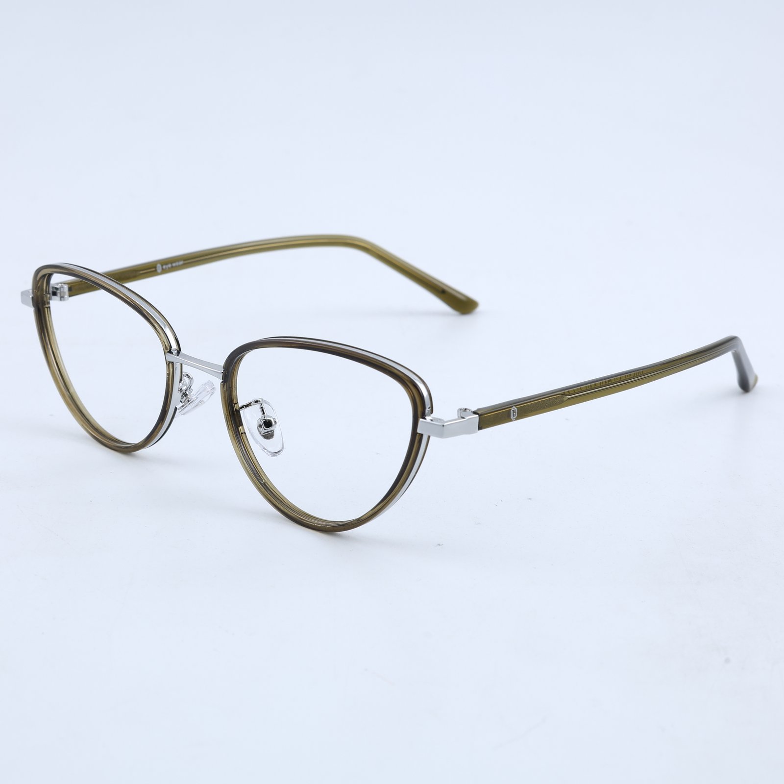 OG Olive Aura Full Rim Round Eyeglasses | Slim Transparent Green Metal-Temple Optical Frame for Women