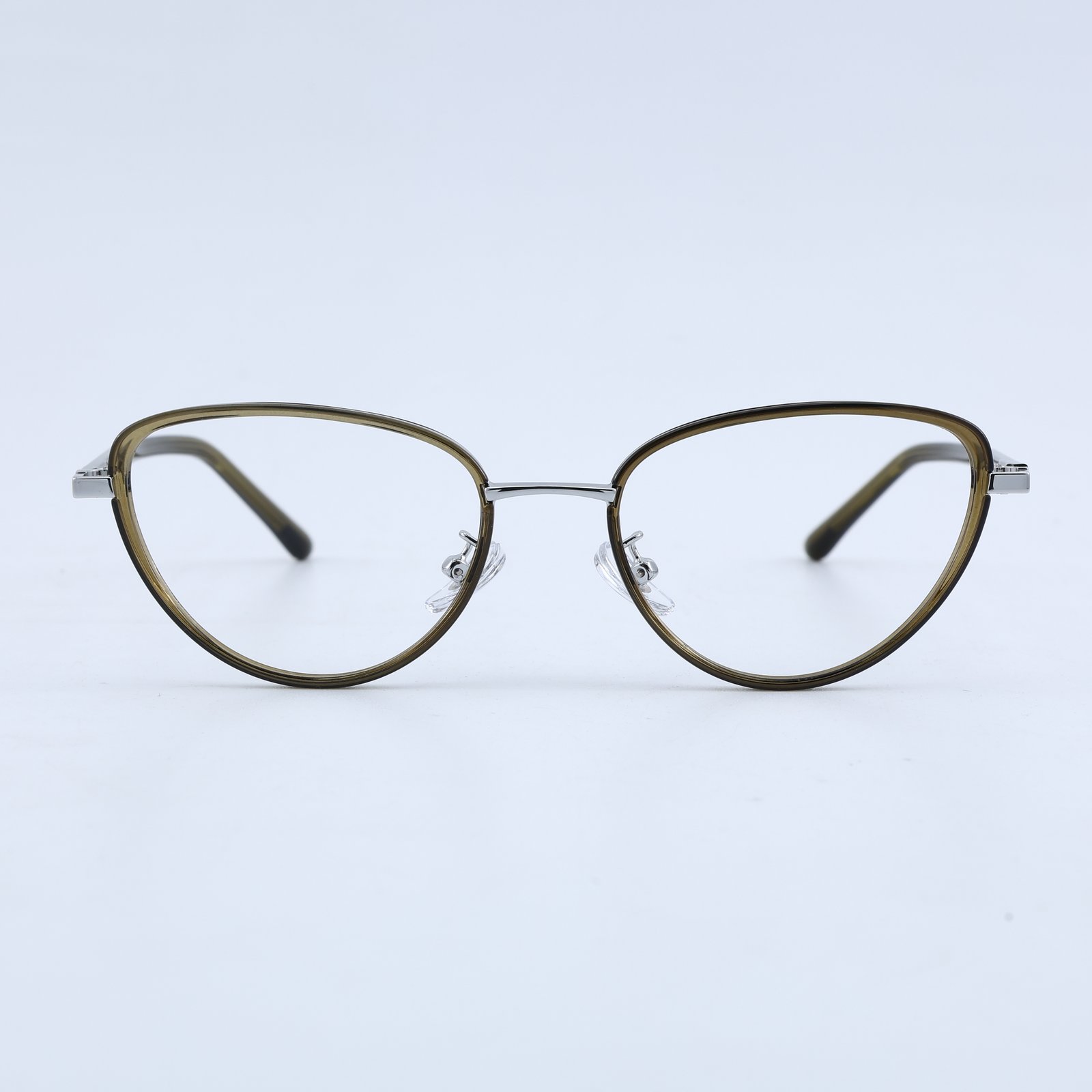 OG Olive Aura Full Rim Round Eyeglasses | Slim Transparent Green Metal-Temple Optical Frame for Women
