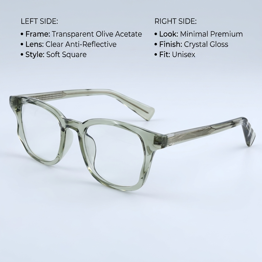 OG Olive Crystal Flex | Transparent Square Eyeglasses