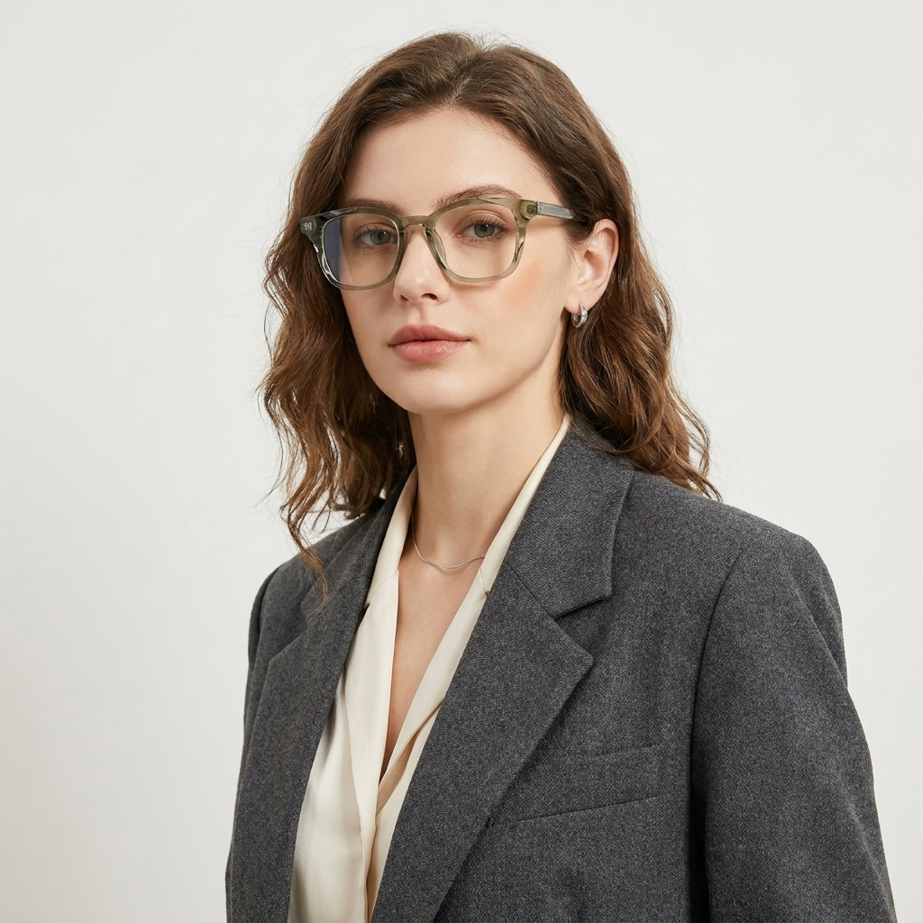 OG Olive Crystal Flex | Transparent Square Eyeglasses