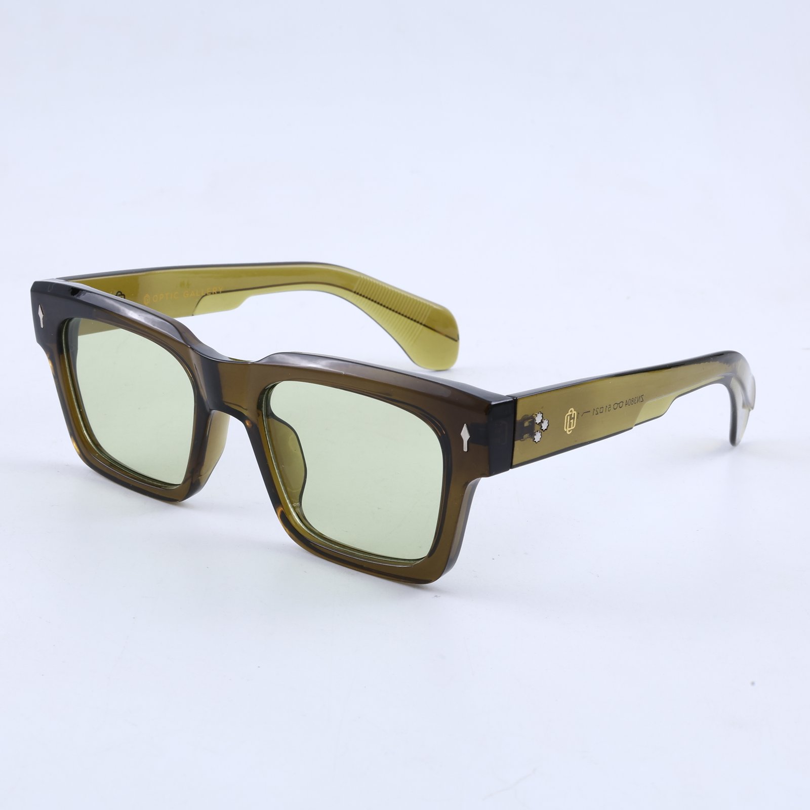 OG Olive Frost | Crystal Olive Square Sunglasses with Light Green Tinted Lenses