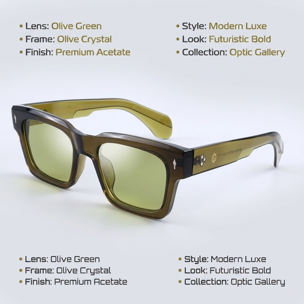 OG Olive Frost | Crystal Olive Square Sunglasses with Light Green Tinted Lenses