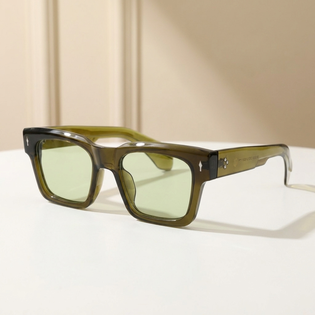 OG Olive Frost | Crystal Olive Square Sunglasses with Light Green Tinted Lenses