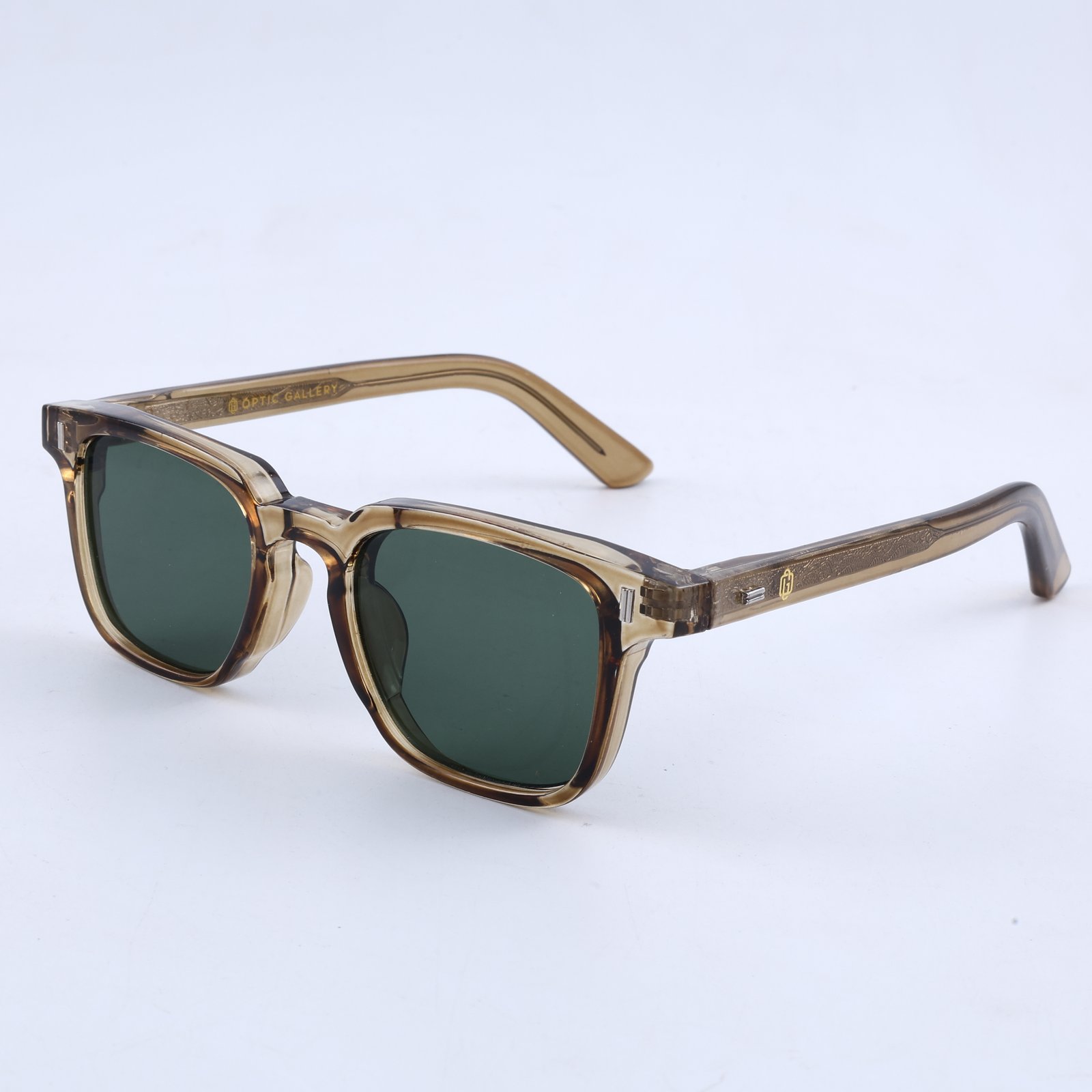 OG Olive Mist | Transparent Taupe Round Sunglasses with Green Tinted Lenses