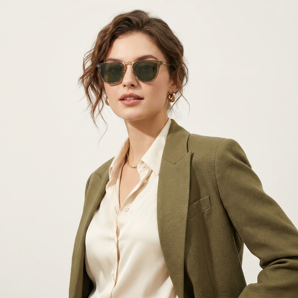 OG Olive Mist | Transparent Taupe Round Sunglasses with Green Tinted Lenses