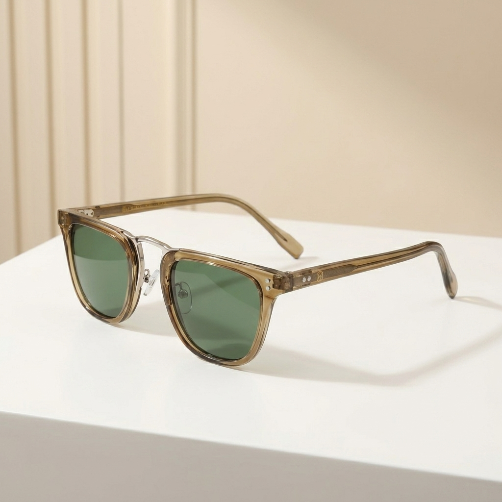 OG Olive Mist | Transparent Taupe Round Sunglasses with Green Tinted Lenses