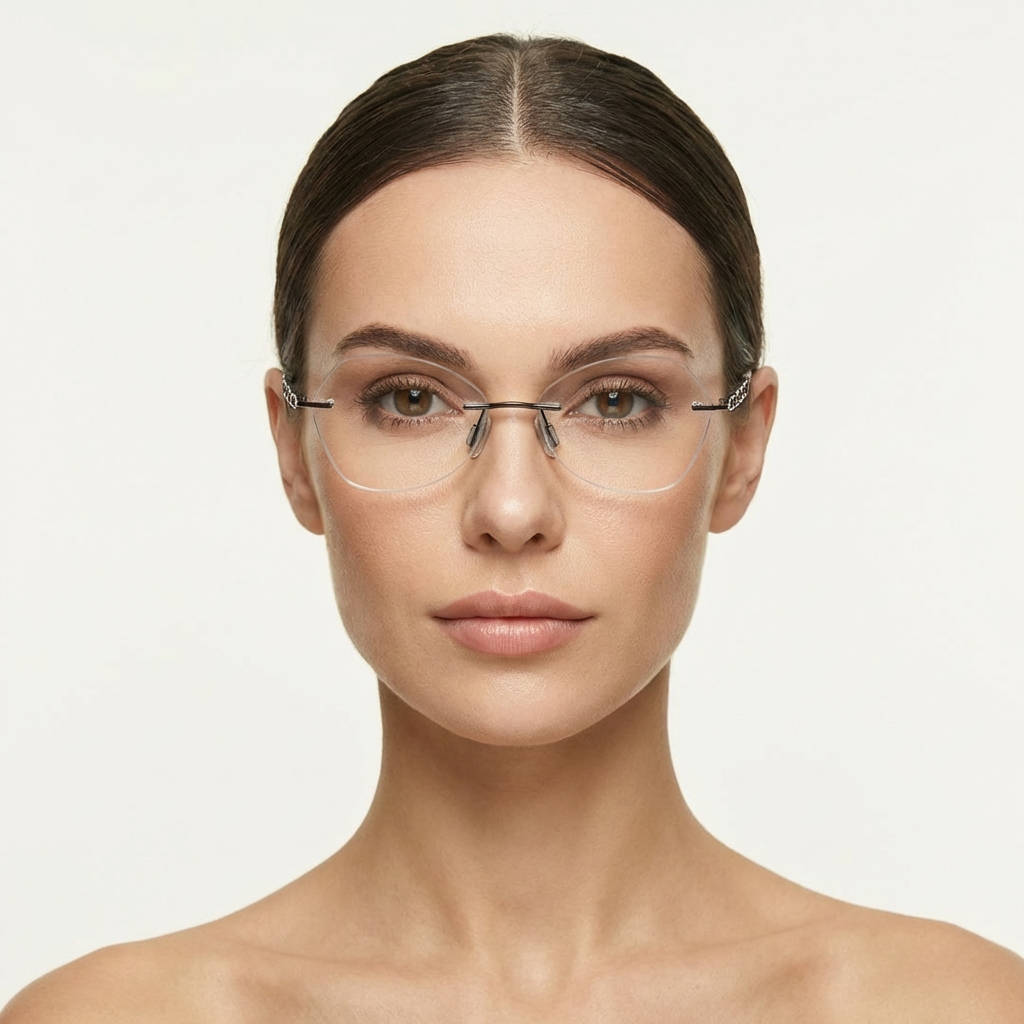 OG Onyx Chain | Rimless Hexagon Sunglasses For Women