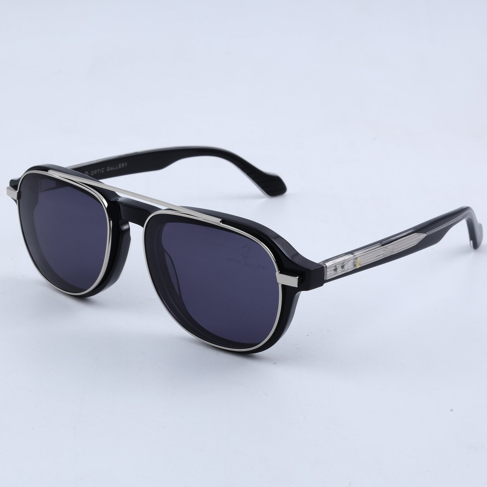 OG Phantom Clip-On | Luxury Black Magnetic Clip-On Eyewear with Silver Titanium Bar & Signature Crystal Temples