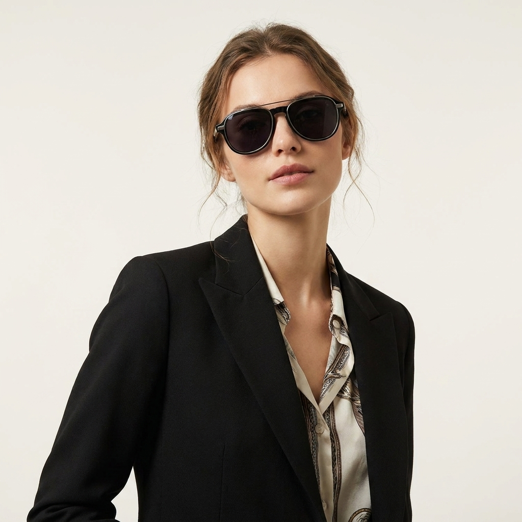 OG Phantom Clip-On | Luxury Black Magnetic Clip-On Eyewear with Silver Titanium Bar & Signature Crystal Temples