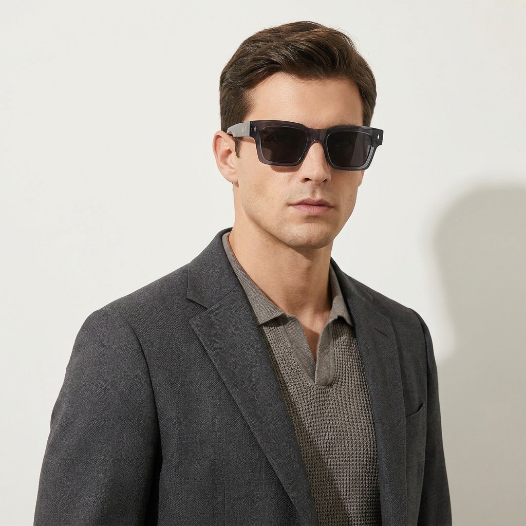 OG Phantom Frost | Crystal Smoke Square Sunglasses with Dark Shadow Lenses