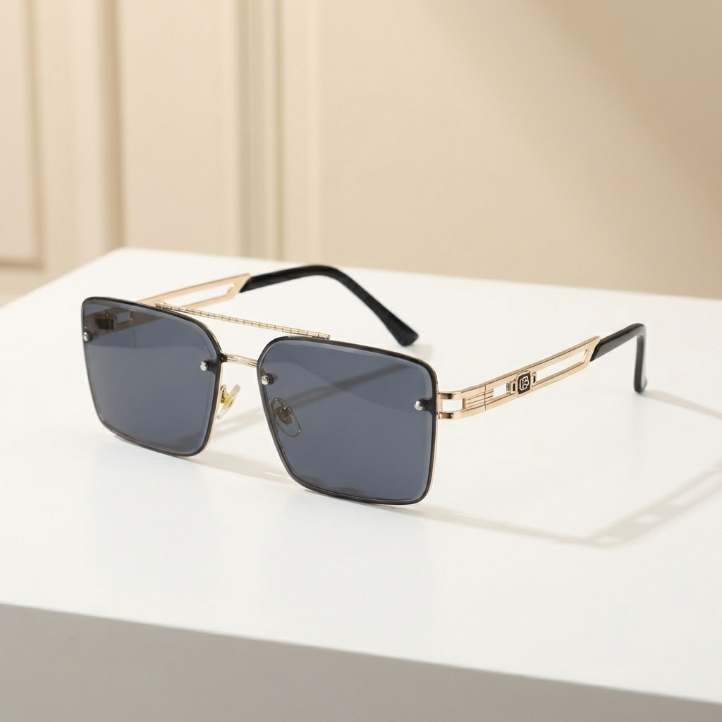 OG Regal Frame | Gold Square Rimless Blue Tint Sunglasses