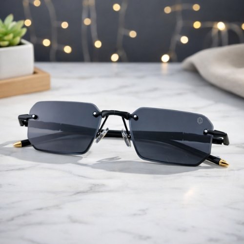 OG Rimless Gradient Square Sunglasses – Blue, Black & Brown | UV400 Protection