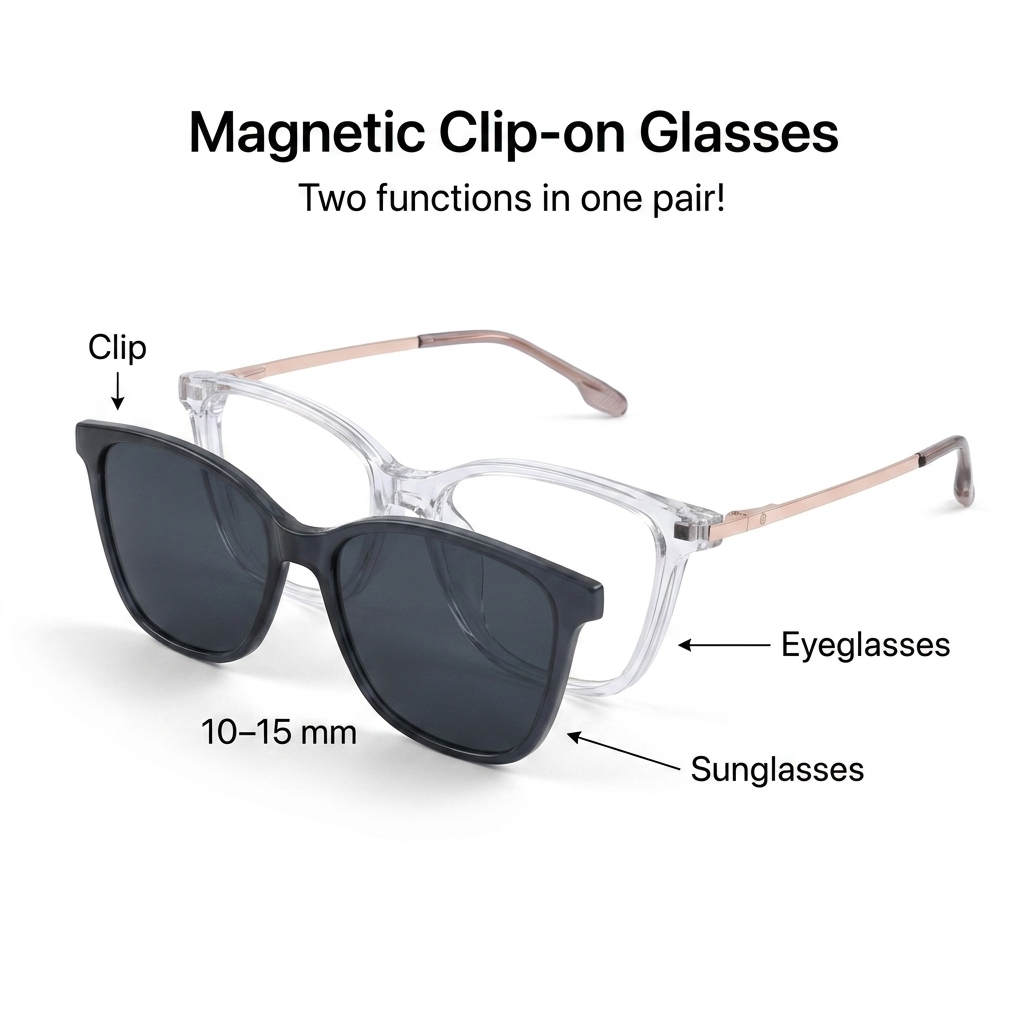 OG Rose Crystal Luxe Clip-On | Transparent Cat-Eye Magnetic Sunglasses