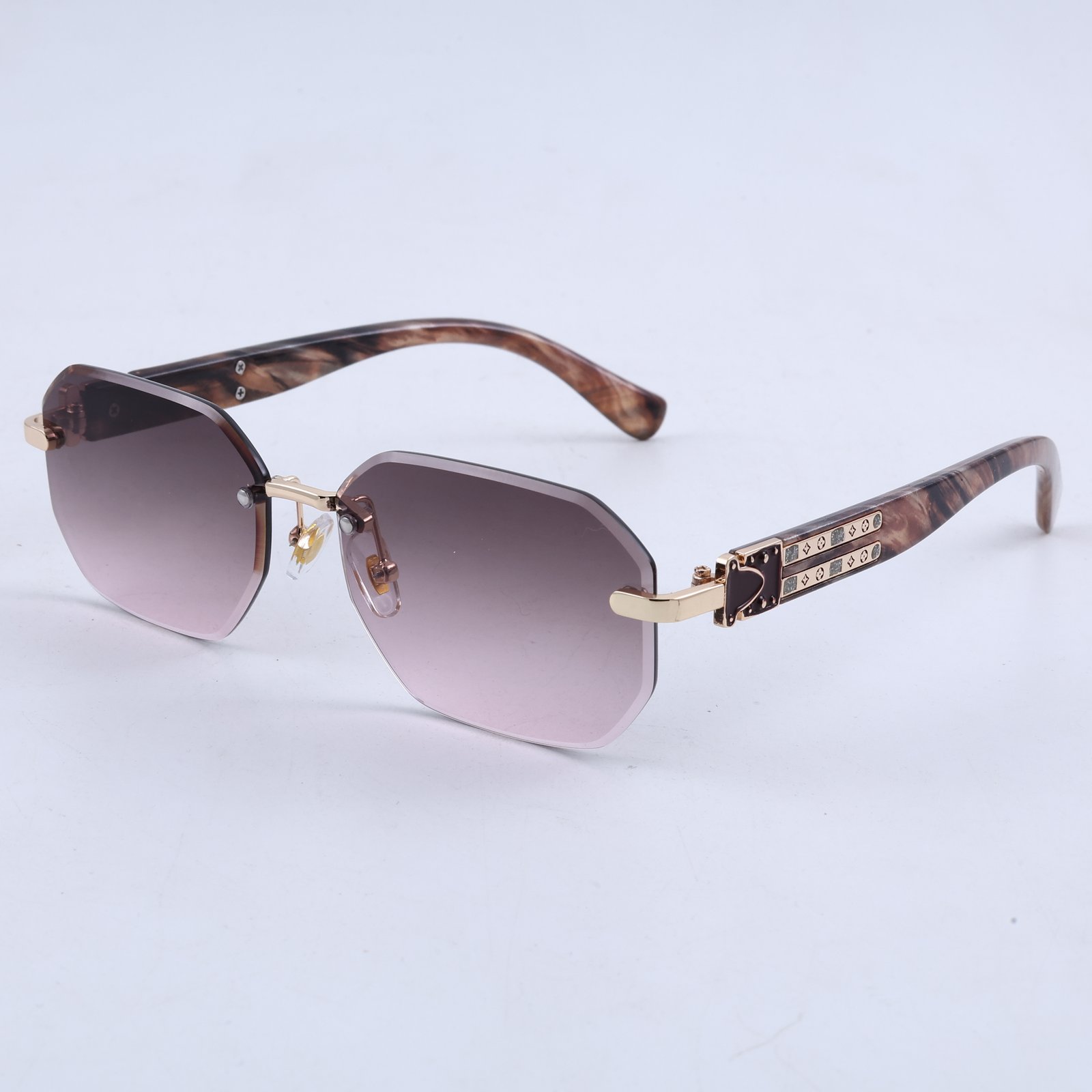 OG Rose Imperium | Luxury Rimless Blush Geometric Sunglasses with Gold Signature Temples