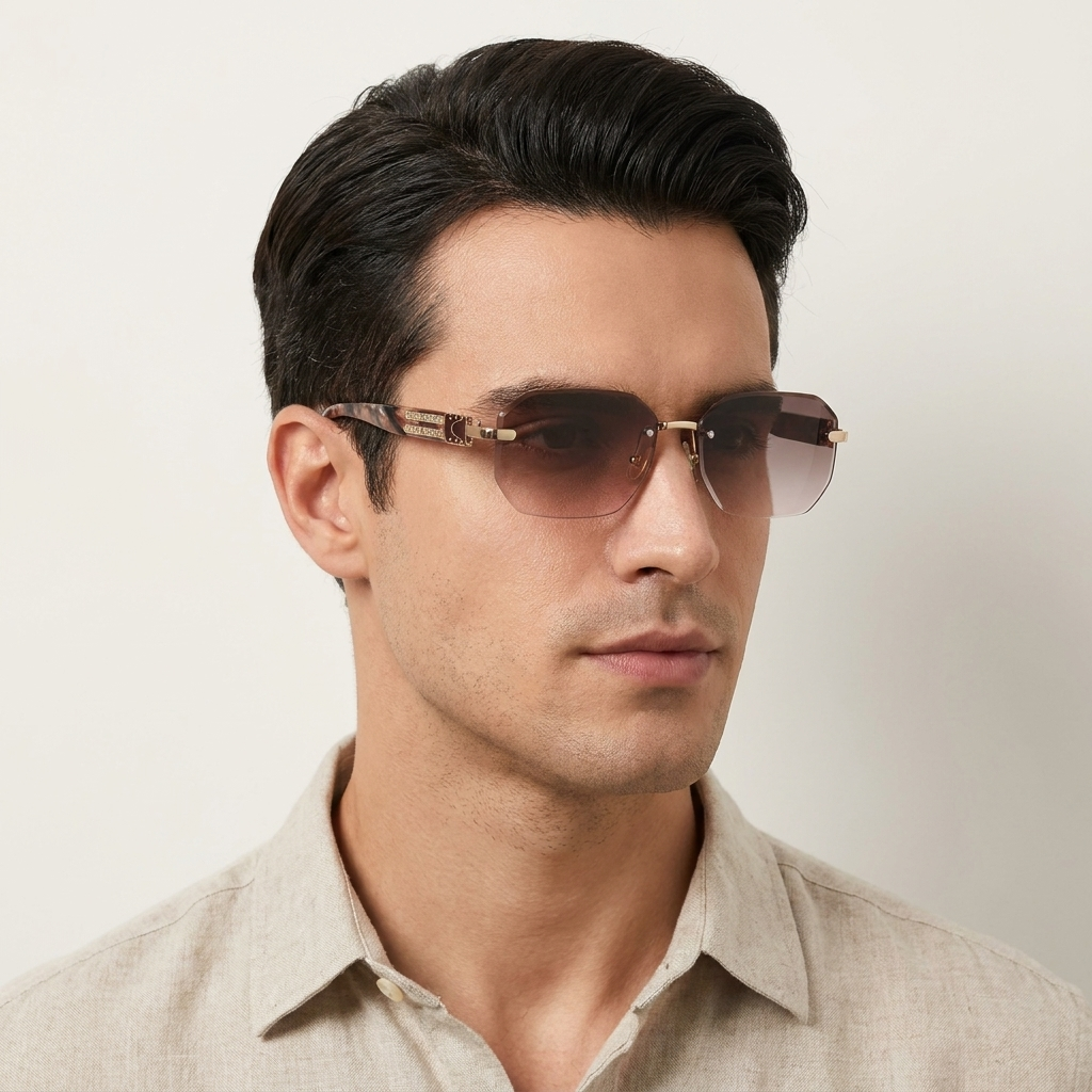 OG Rose Imperium | Luxury Rimless Blush Geometric Sunglasses with Gold Signature Temples