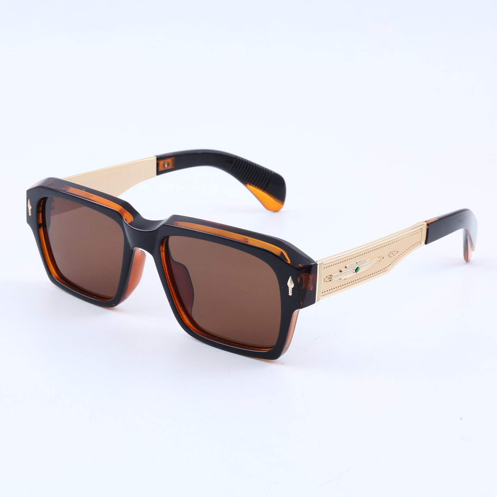 OG Royal Amber Luxe | Black & Amber Square Sunglasses with Gold Signature Temples
