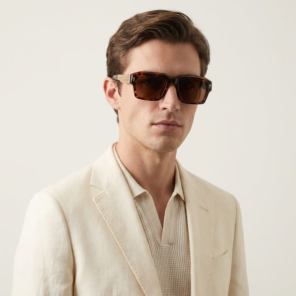 OG Royal Amber Luxe | Black & Amber Square Sunglasses with Gold Signature Temples