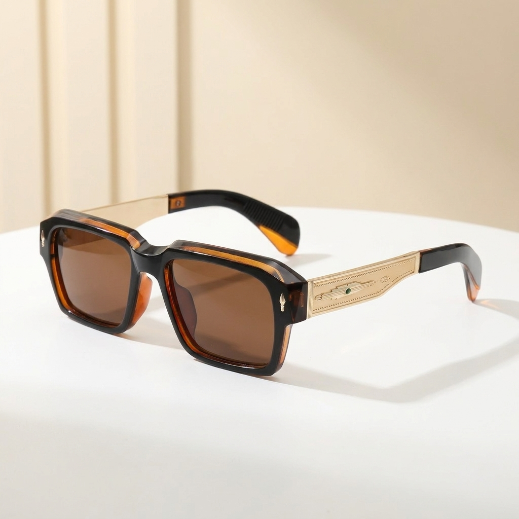 OG Royal Amber Luxe | Black & Amber Square Sunglasses with Gold Signature Temples