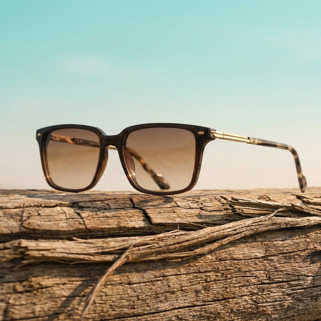 OG Royal Crest Full Rim Square Eyeglasses | Premium Brown & Gold Lightweight Optical Frame for Men