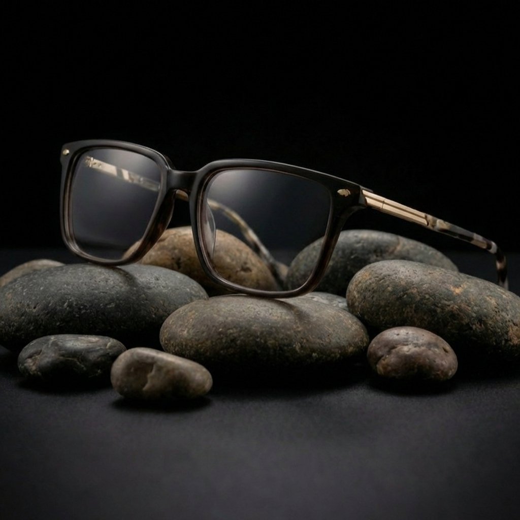 OG Royal Crest Full Rim Square Eyeglasses | Premium Brown & Gold Lightweight Optical Frame for Men