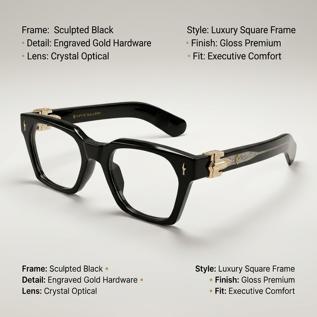 OG Royal Crest | Gloss Black Premium Eyeglasses with Gold Engraved Temples