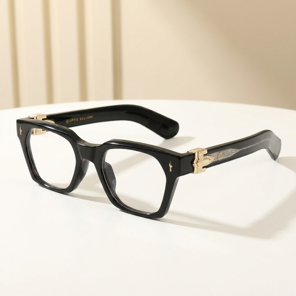 OG Royal Crest | Gloss Black Premium Eyeglasses with Gold Engraved Temples