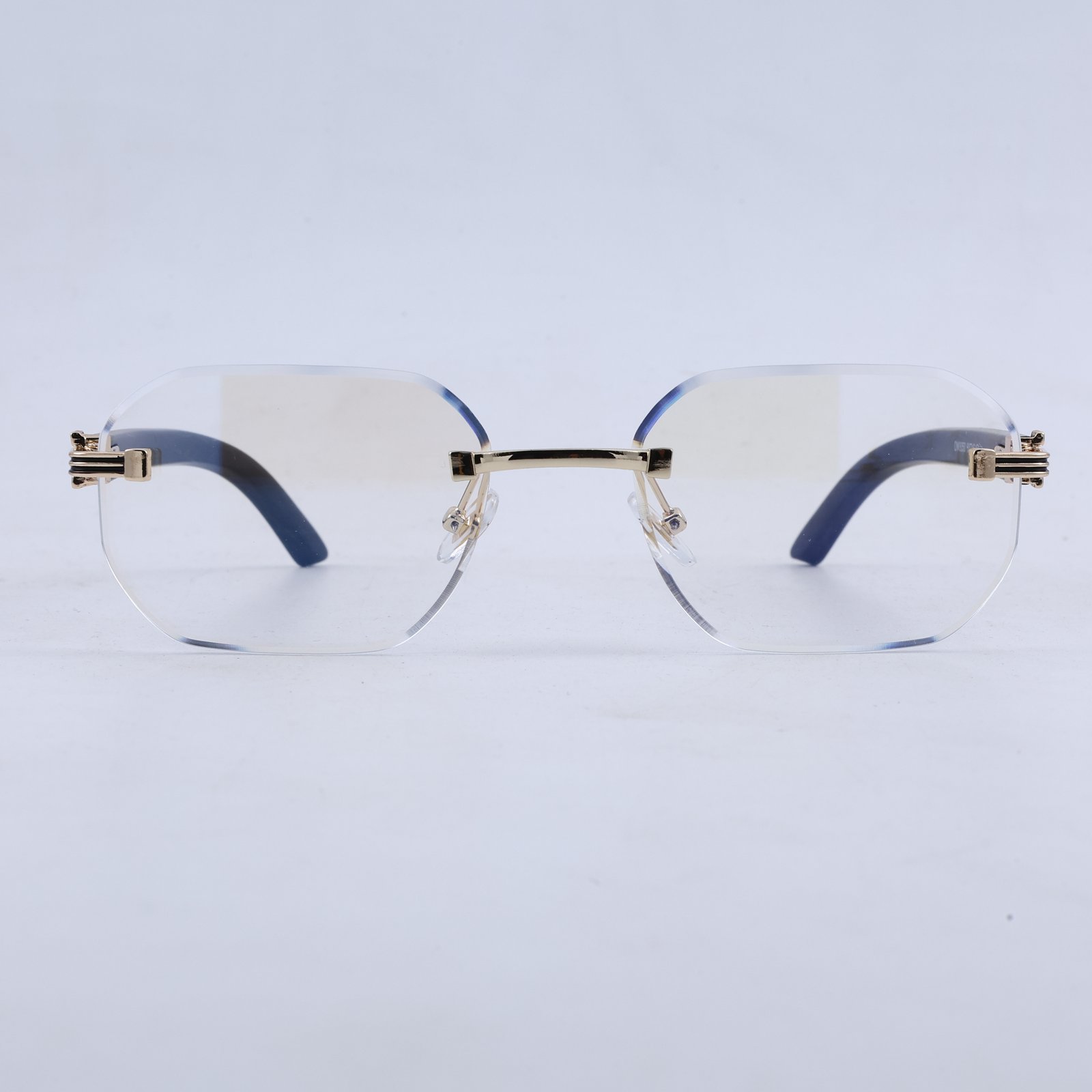 OG Royal Eclipse | Luxury Gold Rimless Square Eyeglasses with Black Carbon Temples
