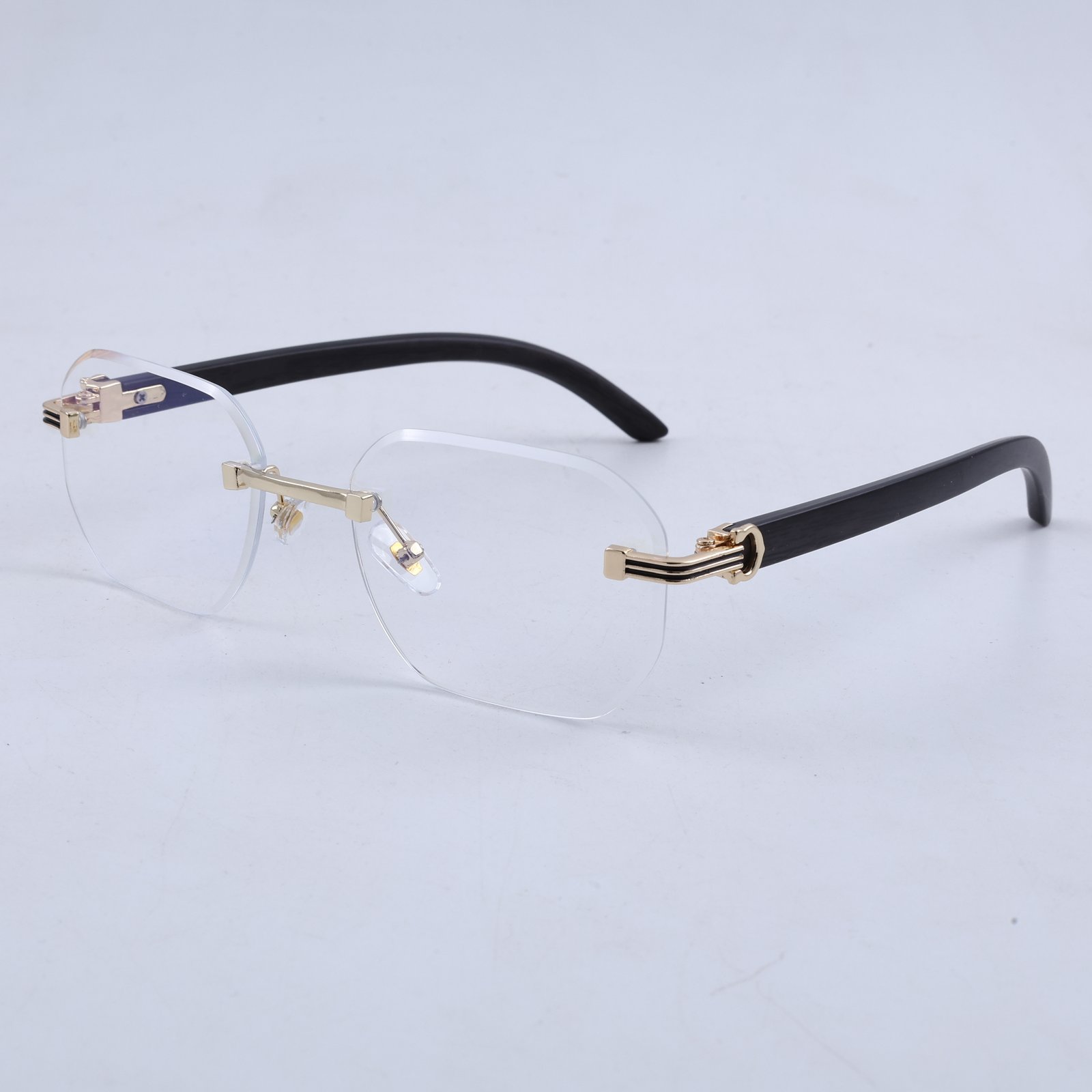 OG Royal Eclipse | Luxury Gold Rimless Square Eyeglasses with Black Carbon Temples