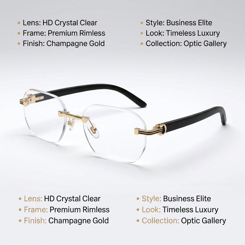 OG Royal Eclipse | Luxury Gold Rimless Square Eyeglasses with Black Carbon Temples