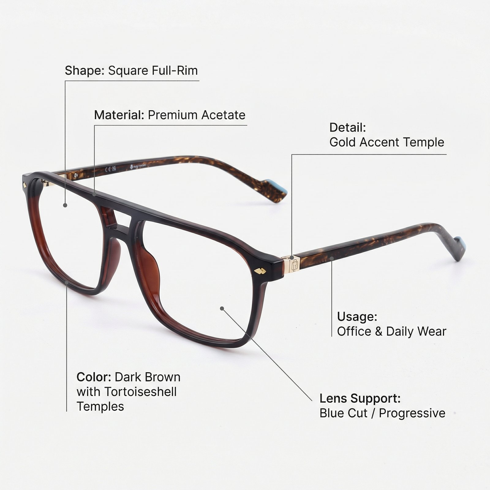 OG Royal Havana Full Rim Square Eyeglasses | Classic Dual Tone Premium Optical Frame for Men