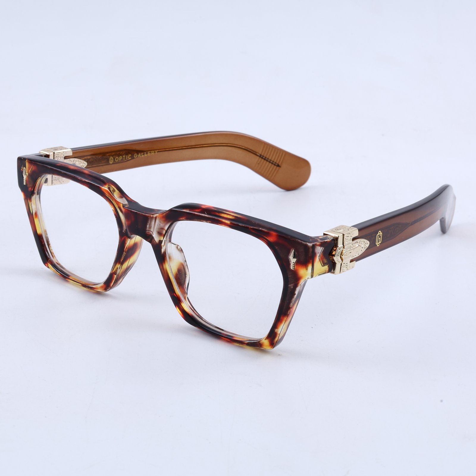 OG Royal Havana | Luxury Amber Tortoise Eyeglasses with Gold Signature Hinges & Crystal Brown Temples
