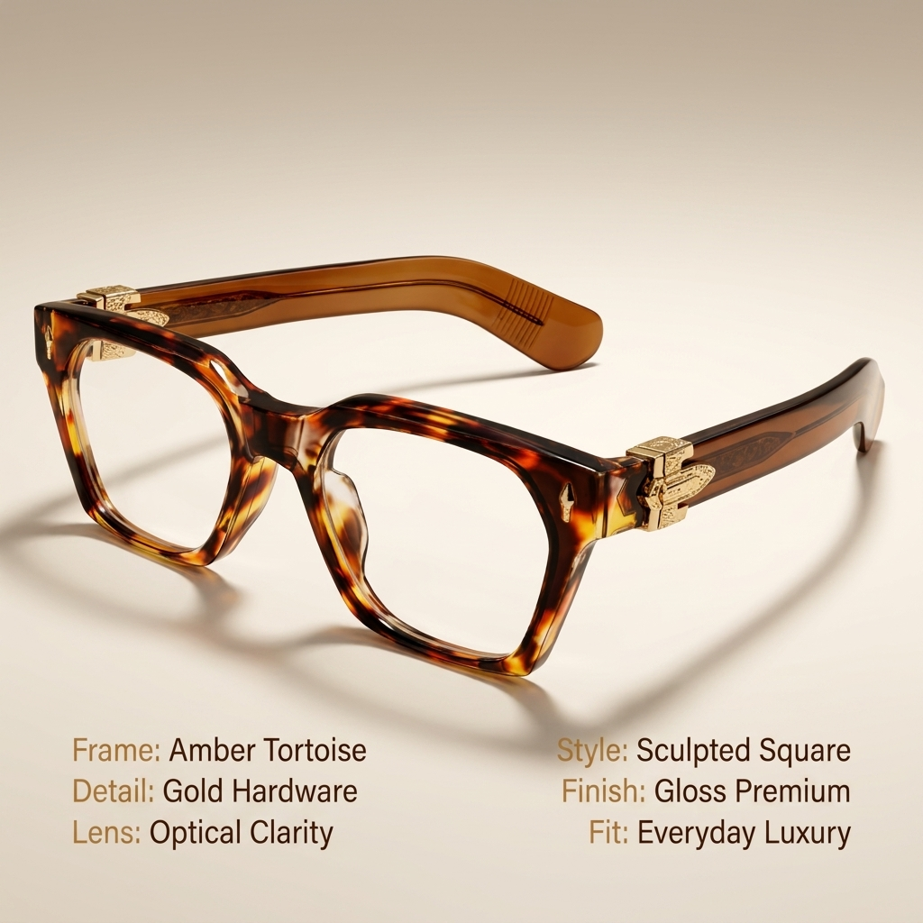 OG Royal Havana | Luxury Amber Tortoise Eyeglasses with Gold Signature Hinges & Crystal Brown Temples