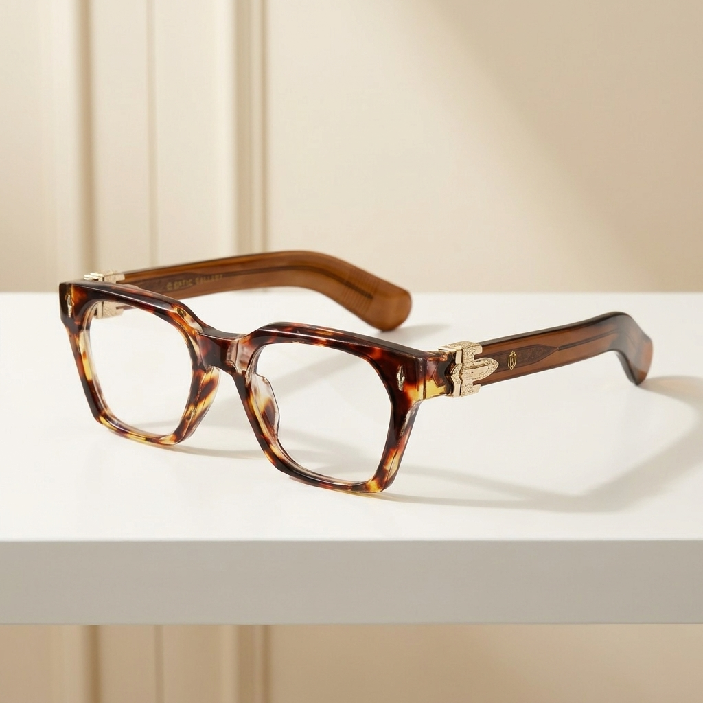 OG Royal Havana | Luxury Amber Tortoise Eyeglasses with Gold Signature Hinges & Crystal Brown Temples