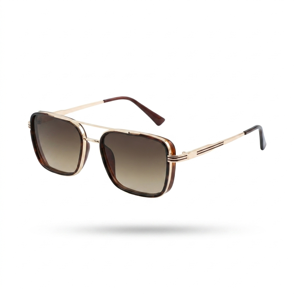 OG Royal Square Full Rim Metal Wayfarer Sunglasses with UV400 Protection – Classic Brown