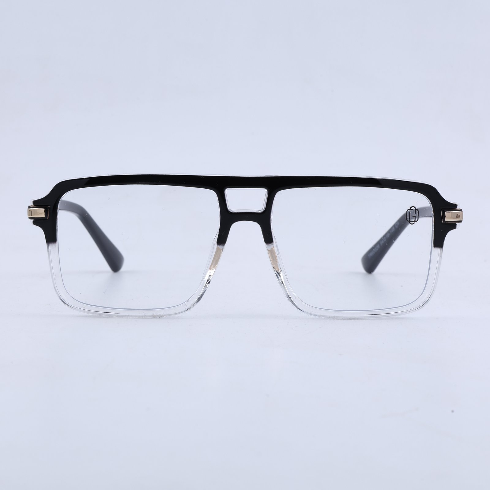 OG Royale Splitframe | Crystal Black Navigator Eyeglasses with Gold Linear Temples