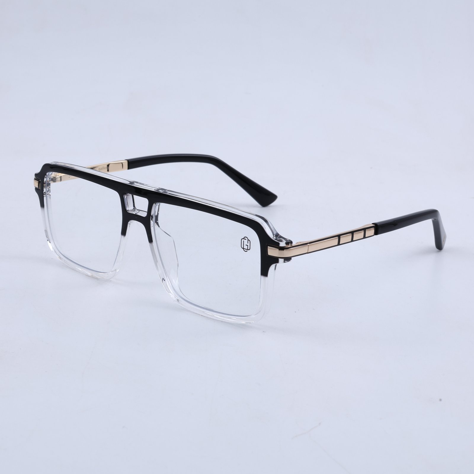 OG Royale Splitframe | Crystal Black Navigator Eyeglasses with Gold Linear Temples