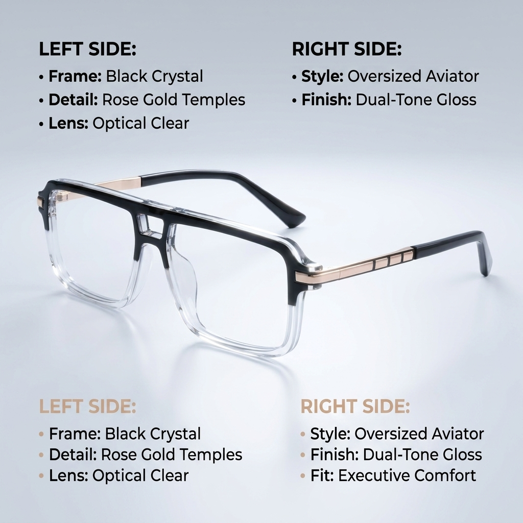 OG Royale Splitframe | Crystal Black Navigator Eyeglasses with Gold Linear Temples